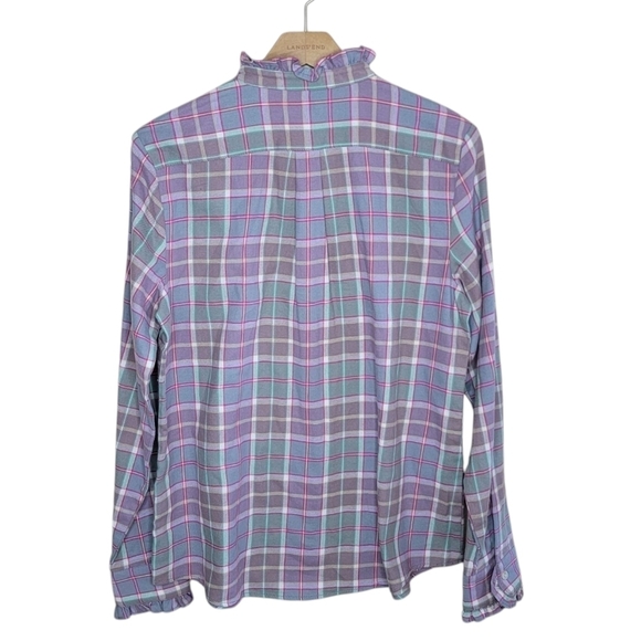 Lands' End | Pastel Purple Pink Green Plaid Flannel Shirt with Ruffle Details - Picture 5 of 6